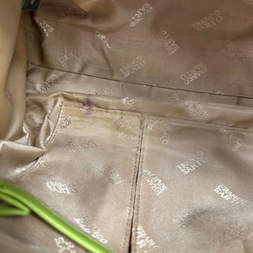 Franco Sarto Satchel Bag Womens Medium Lime Green Leather Blue Trim Excellent - Picture 8 of 8